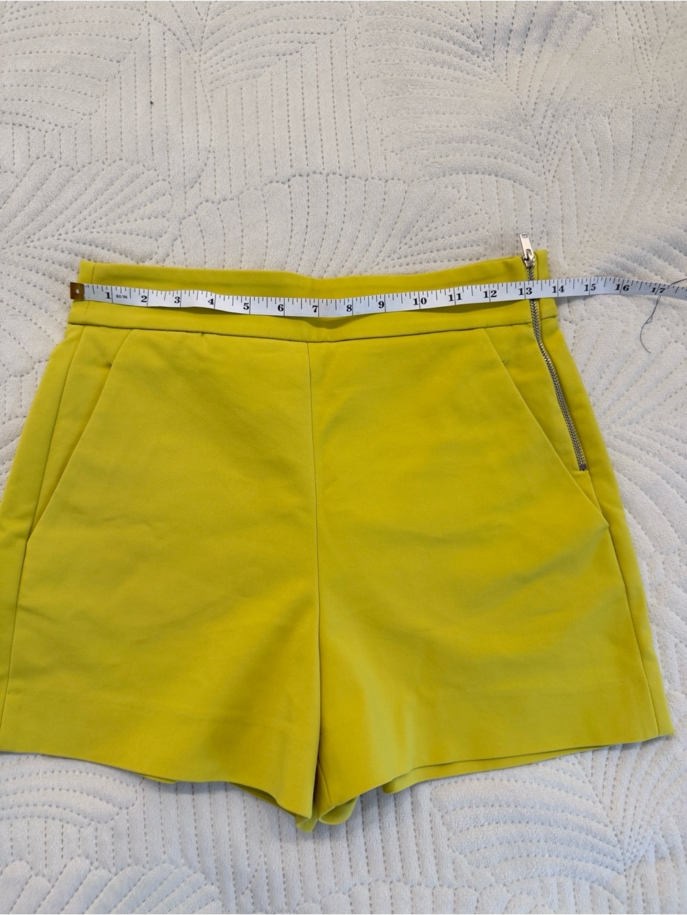 Zara High-Waist Lime Yellow Shorts with Side Zip